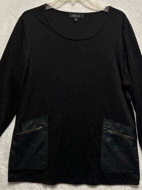 B.L.E.U. Tunic Top Womens L Black Long Sleeve Scoop Neck Zip Pocket